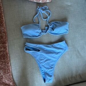 Terry upside down halter & high waist cut out bikini